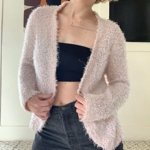 Early 2000s baby pink fuzzy sweater cardigan